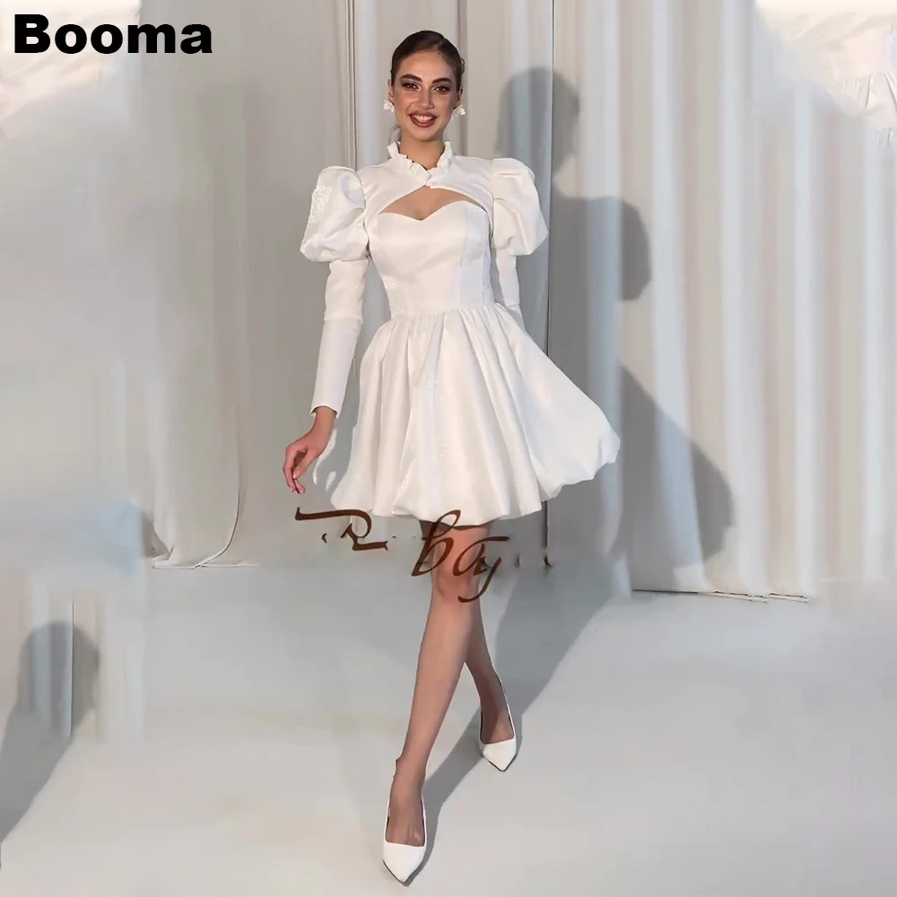 Booma A-Line Short Wedding Dresses High Puff Sleeves Brides Party Dresses for Women Lace Up Prom Evening Dresses with Jacket