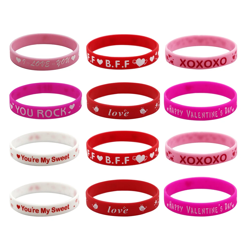 

48 Pcs Silicone Bracelet Party Supplies Valentine's Day Hand Decoration Bracelets Wristband Small Presents Men Women