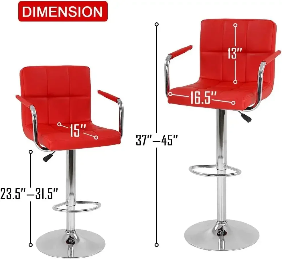 Adjustable Swivel Bar Stools Set of 2, Red