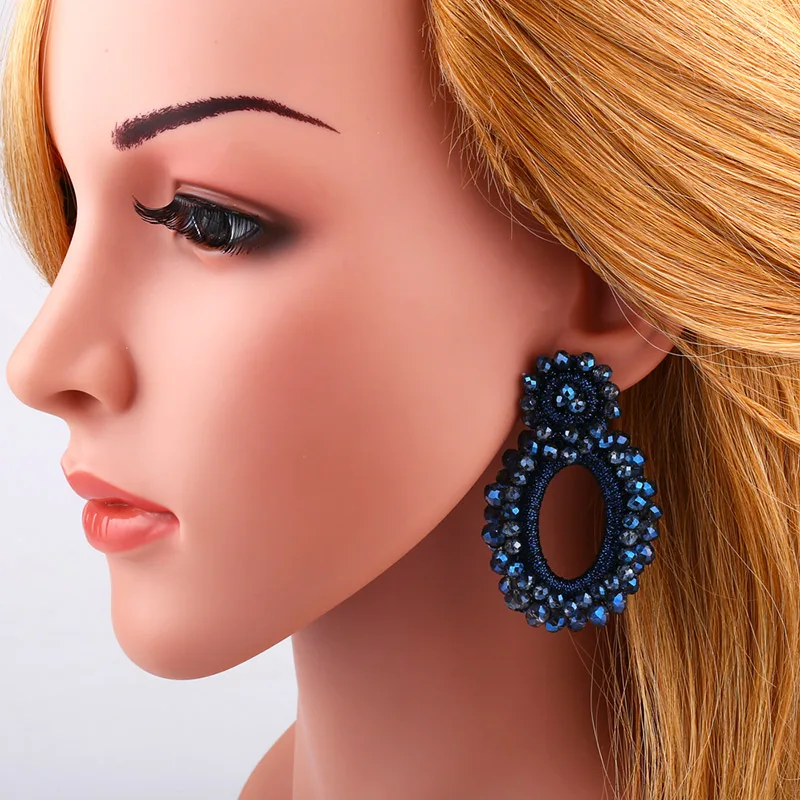 FLOLA  Fashion Big Red Earrings for Women Beads Crystal Boho Bohemian Earrings  Fashion Jewelry kralen oorbellen ersq14