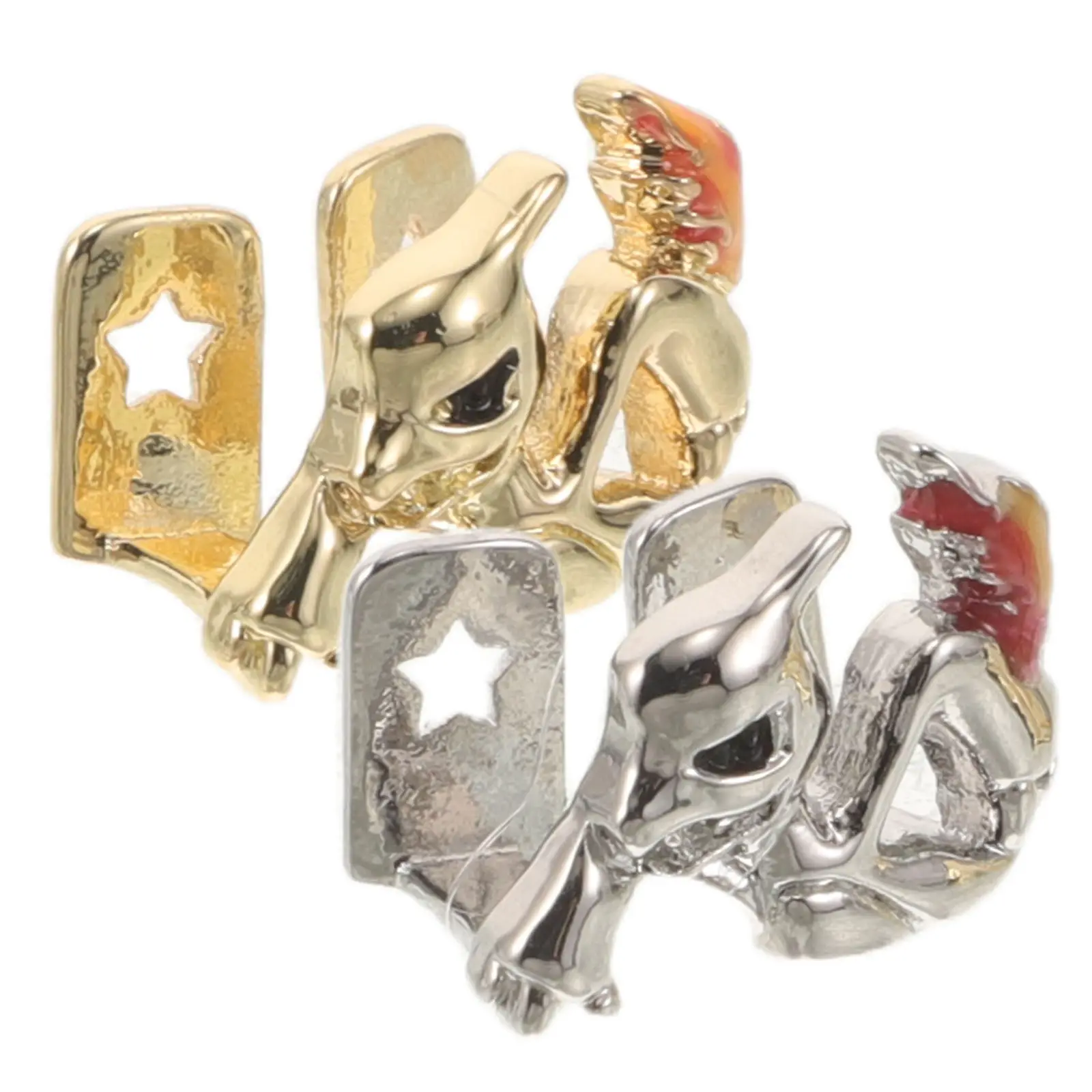 2Pcs Gold Silver Hip Hop Grills Three Dimensional Beast Head Design Reusable Front Teeth Caps Halloween Rapper Costume Accessory