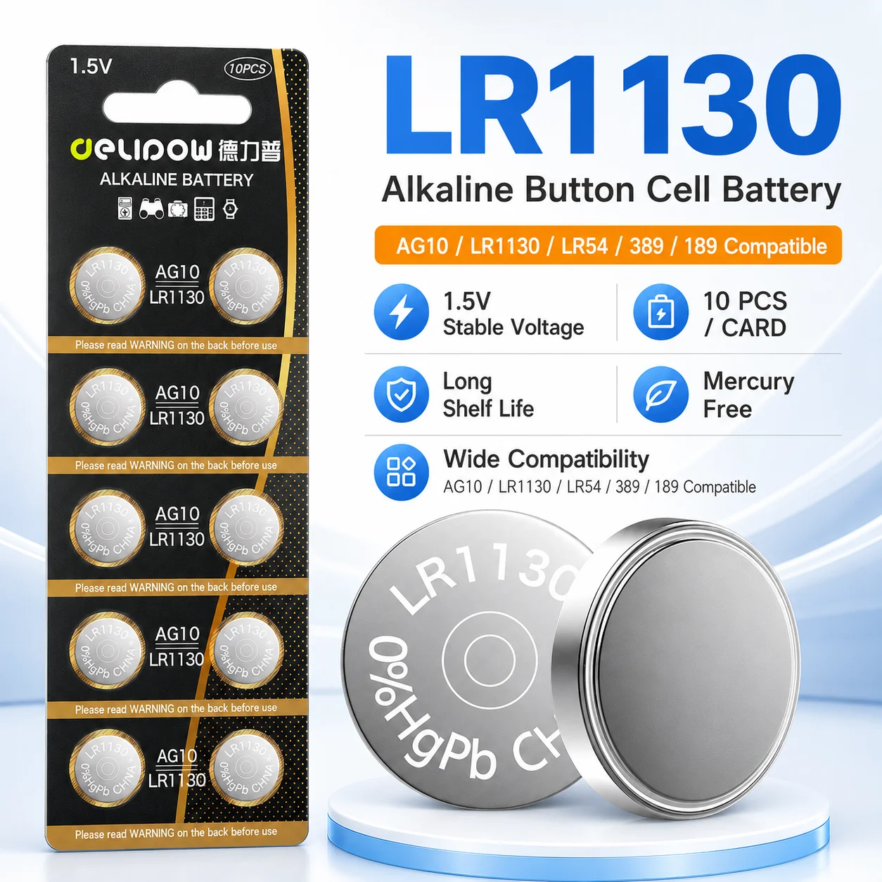 

Universal LR1130 LR1131 AG10 389 LR54 Coin Cell Battery For Small Electronic Devices & Watches