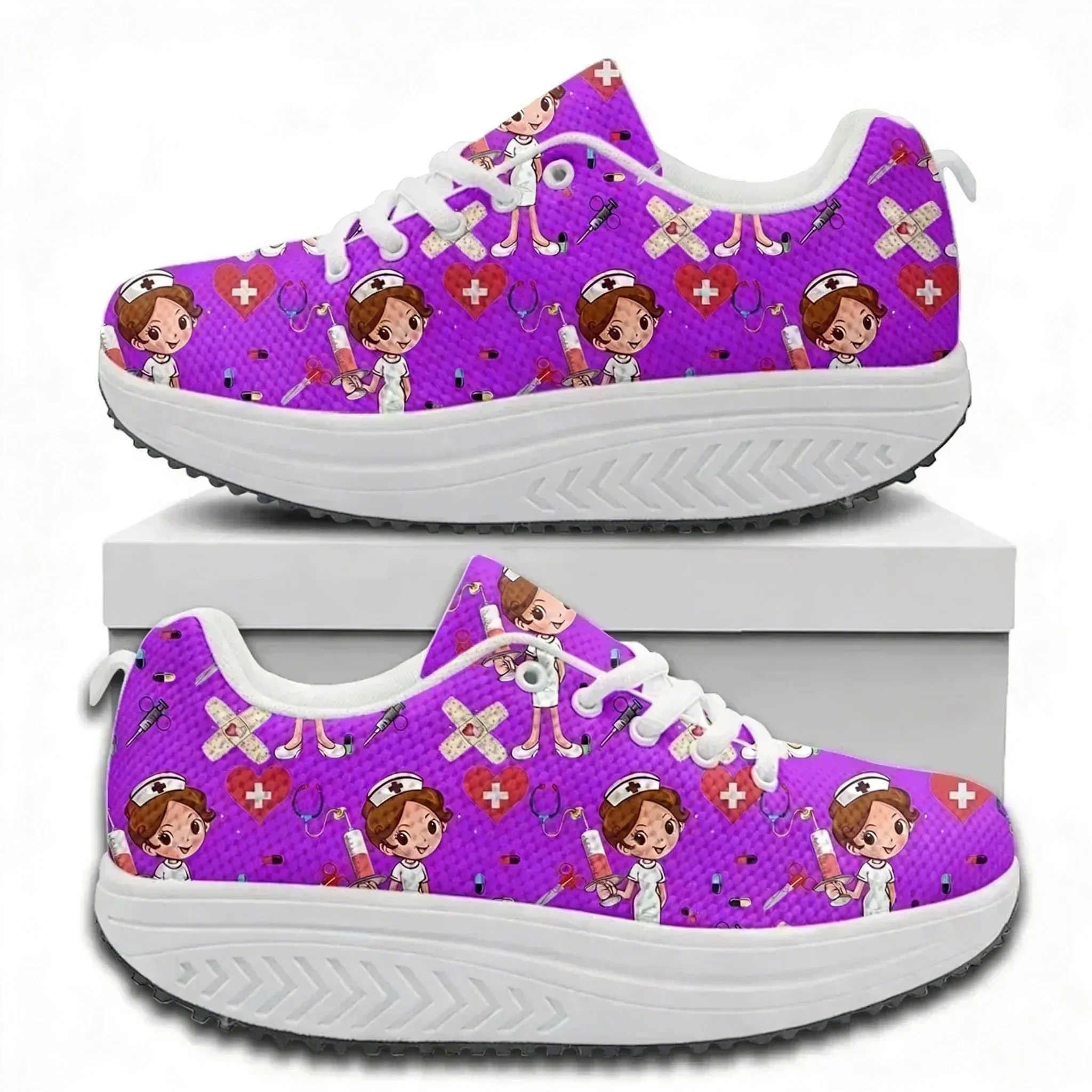 Comfort Lace-up Platform Sneakers Medical Care Nurse Print Casual Swing Shoes Non-Slip Nursing Shoes Toning Shoes