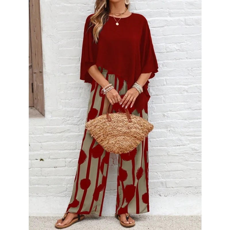 2025 ฤดูร้อน 3Dการพิมพ์หลวมสบายๆกางเกงขากว้างผู้หญิงElastic Highเอวแฟชั่นอเนกประสงค์Hipster Streetเดินทางกางเกง