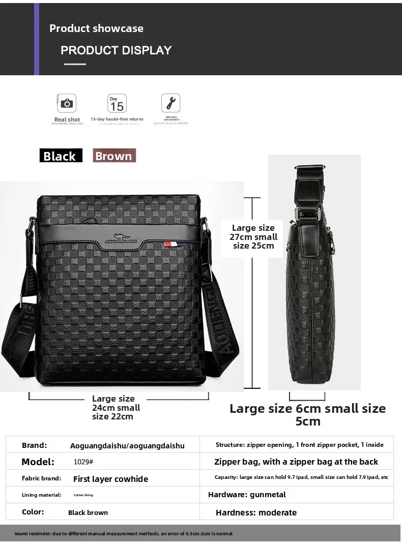 Echte Oberschicht aus Rindsleder für Herren, einzelne Umhängetasche, 2025, neuer Stil, männlich, lässig, Business-Tasche – Detail 3