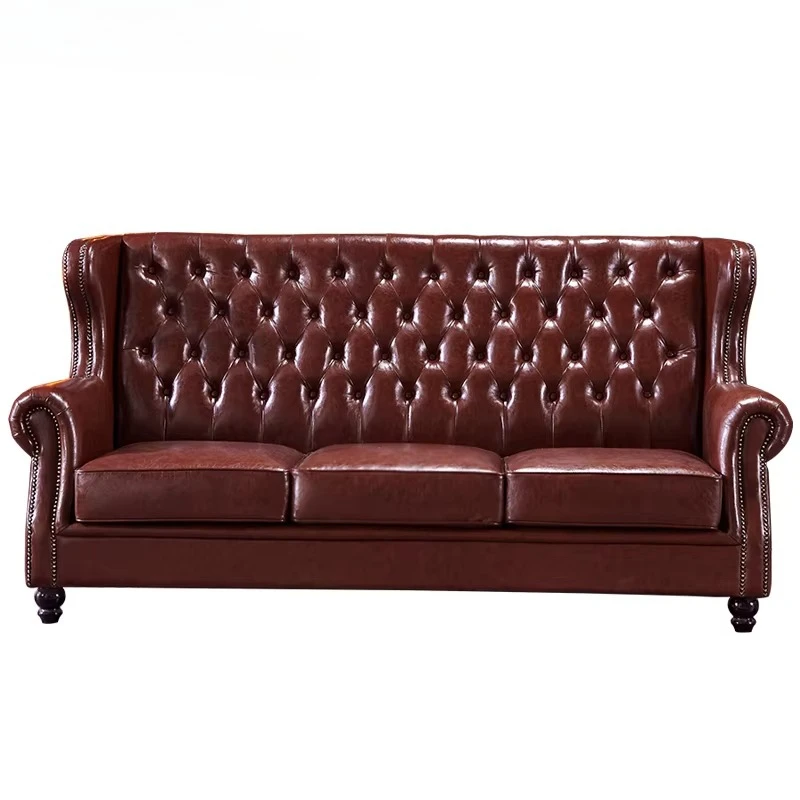 

U-BEST Luxury Pu Leather Chesterfield Sofa 3 Seats Button Tufted Chesterfield Sofa Bar Hotel Furniture Golden Brown Leather Sofa