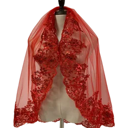 Short Red Lace Sequins Bridal Veils Veu de Noiva Sexy Wedding accessories Mariage One-Layer De Noiva Velo