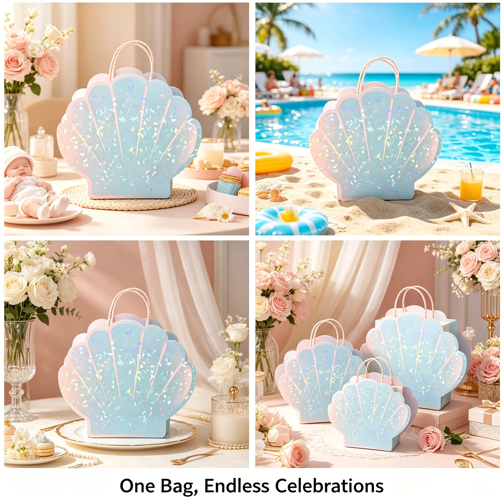 6/24PCS Mermaid Shell Candy Goodie Bags Paper Party Favor Treat Bags for Ocean Underwater Theme Birthday Decor Picnic Supplies view 4