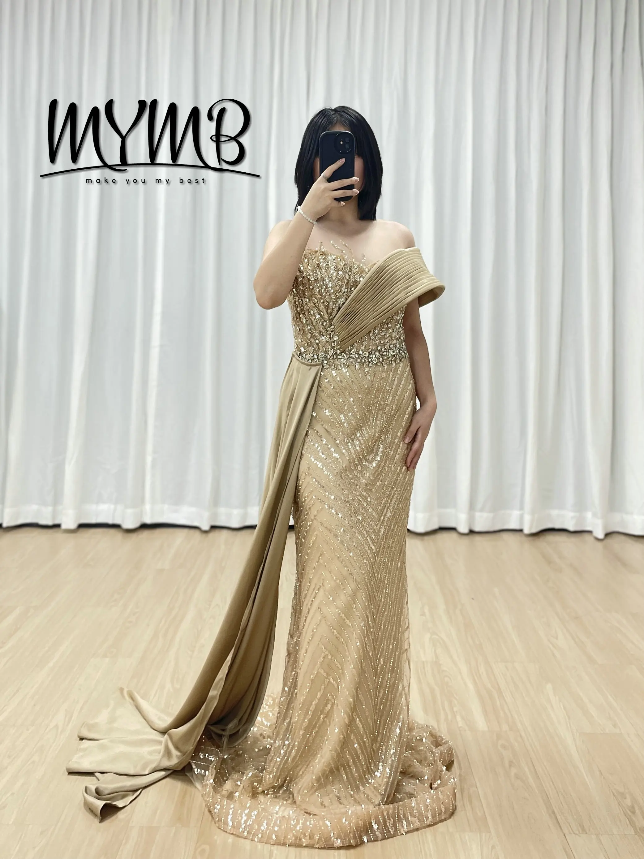 MYMB New Design Luxury Evening Gown Suitable for Banquet Embellished Dazzling Embroidery Bead and Removable Side Skirt MB40320
