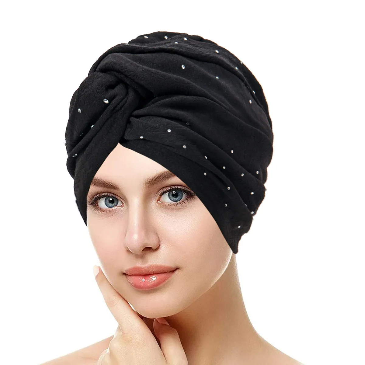 Versatile Single-Layer Diamond Twist Hat Multi-Color Muslim Pullover Daily Wear Hot Fashion Accessory