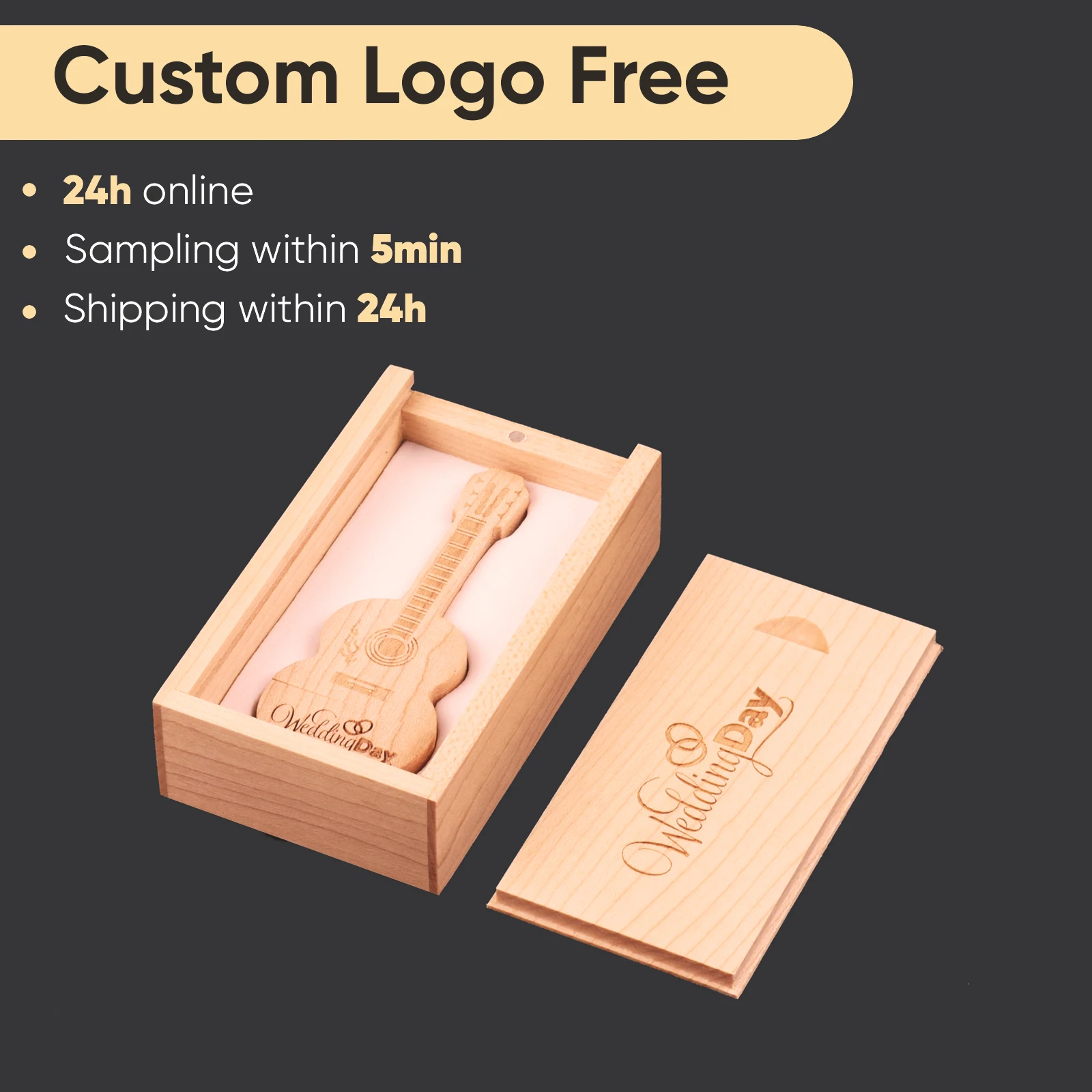 Creative Gifts Guitar USB 2.0 Flash Drive Free Custom Log Pen Drive Real Capacity Wooden Memory Stick 64GB/32GB/16GB/8GB U Disk