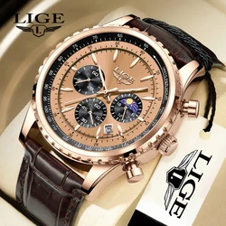 LIGE New Casual Leather Mens Watches Top Brand Luxury Quartz Date Watch for Men Waterproof Sports Wristwatch Relogios Masculinos