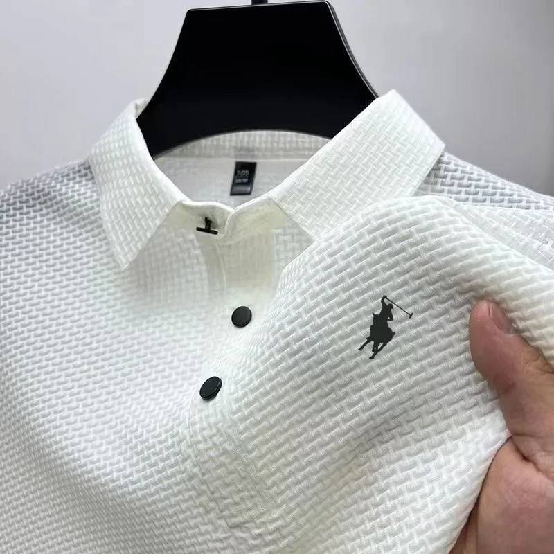 Neues Sommer-Kurzarm-POLO-Shirt Hochwertiges Casual Herren-Eisseide-Kurzarm-POLO-Shirt Modisch Outdoor Bequem Atmungsaktiv