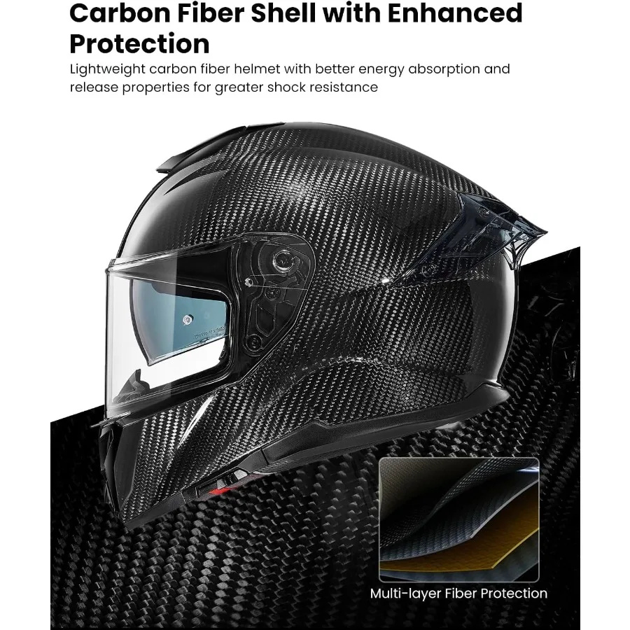 خوذات الدراجات النارية من ألياف الكربون خفيفة الوزن لكامل الوجه خوذة مزدوجة مع قفل خلفي متوافق مع ركوب الشوارع و #3