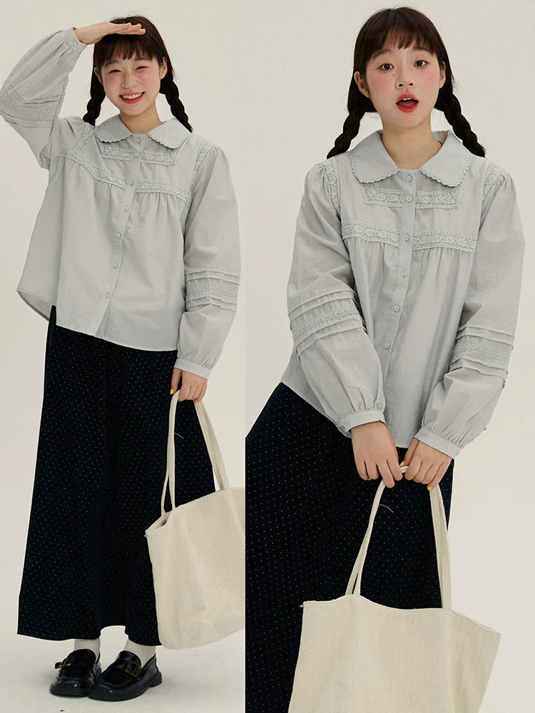 

Женская хлопковая прямая блузка VOUSALME на раннюю осень, однотонная, с воротником-стойкой, универсальная, повседневная