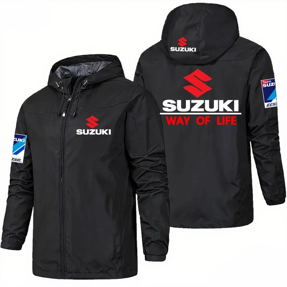 Winddichte Motorradjacke von Suzuki, Unisex-Sportjacke mit Kapuze, Outdoor-Freizeitjacke in Übergröße für Paare