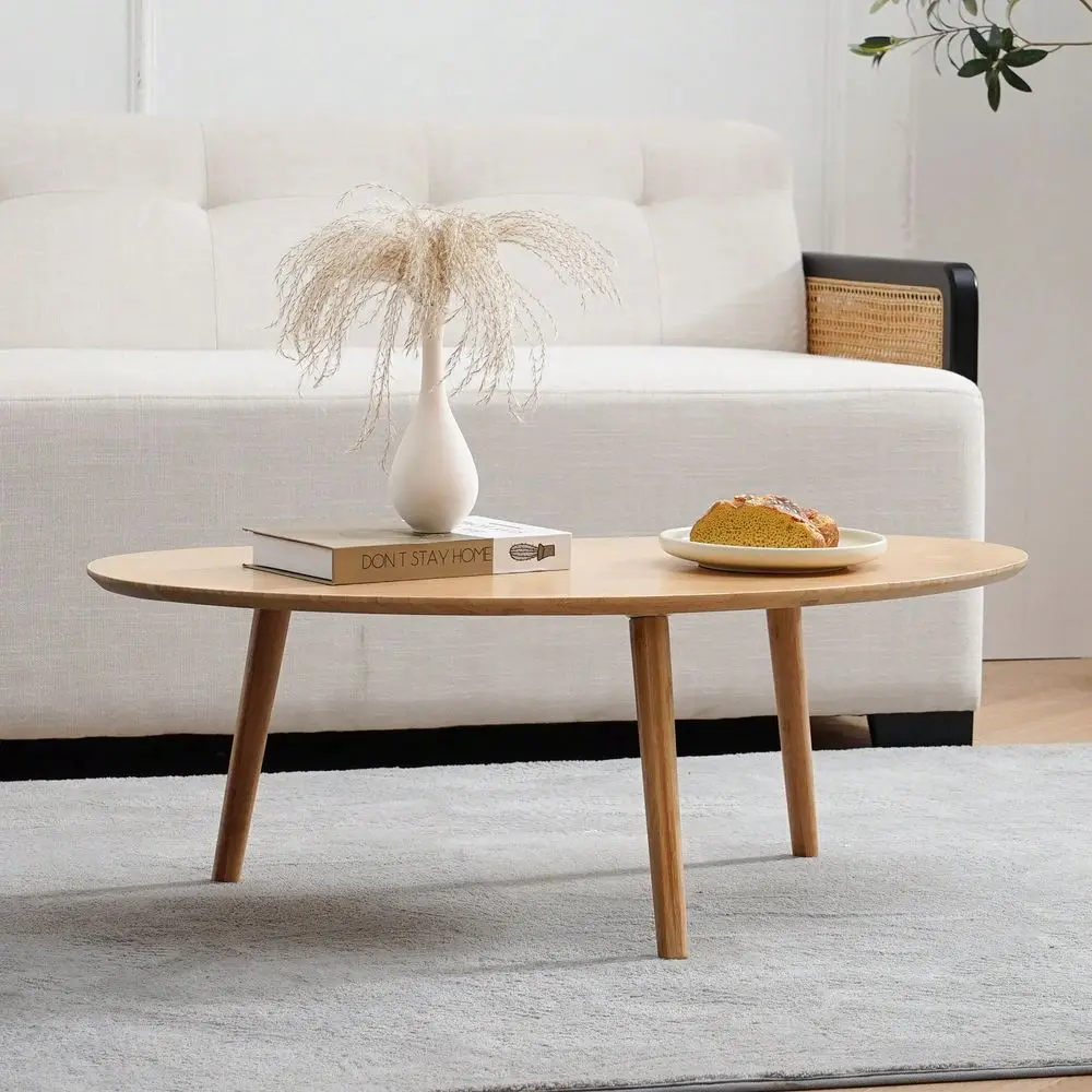 

Oval Coffee Table, 33.85 Mid Century Modern Coffee Table For Living Room Study Room, Solid Wood Side Table, Center Table Nature