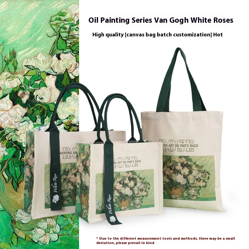 Van Gogh Canvas Bag Oil Painting White Rose Fluttering Tote Tote Tote Bag Canvas Bag Large Capacity Elegant and Fashionable