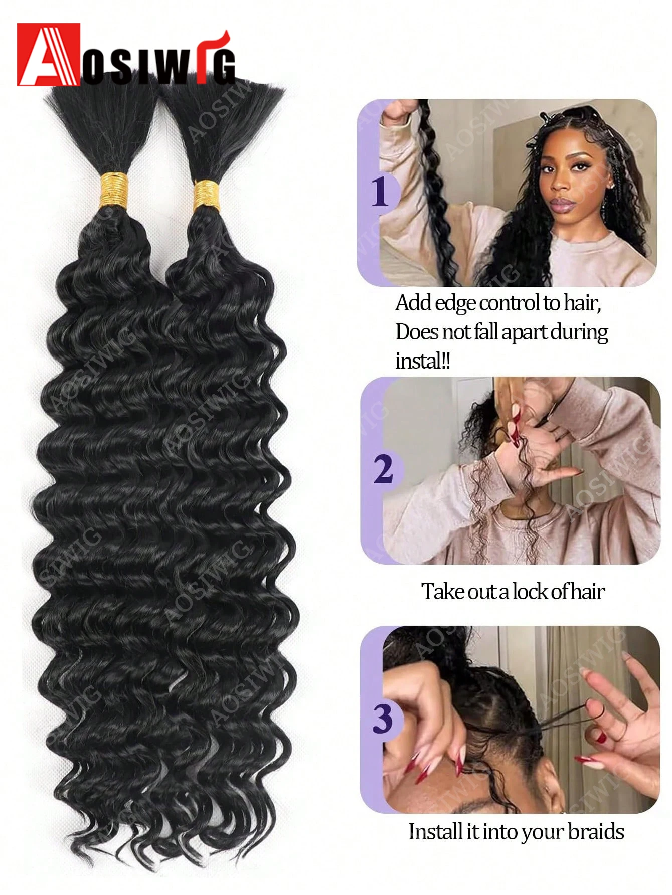2Pcs 18 Inch No Weft Deep Water Wave Bulk Braiding Hair Wet Wavy Boho Braids Curly Hair Extensions Bundles Golden For Women Dail