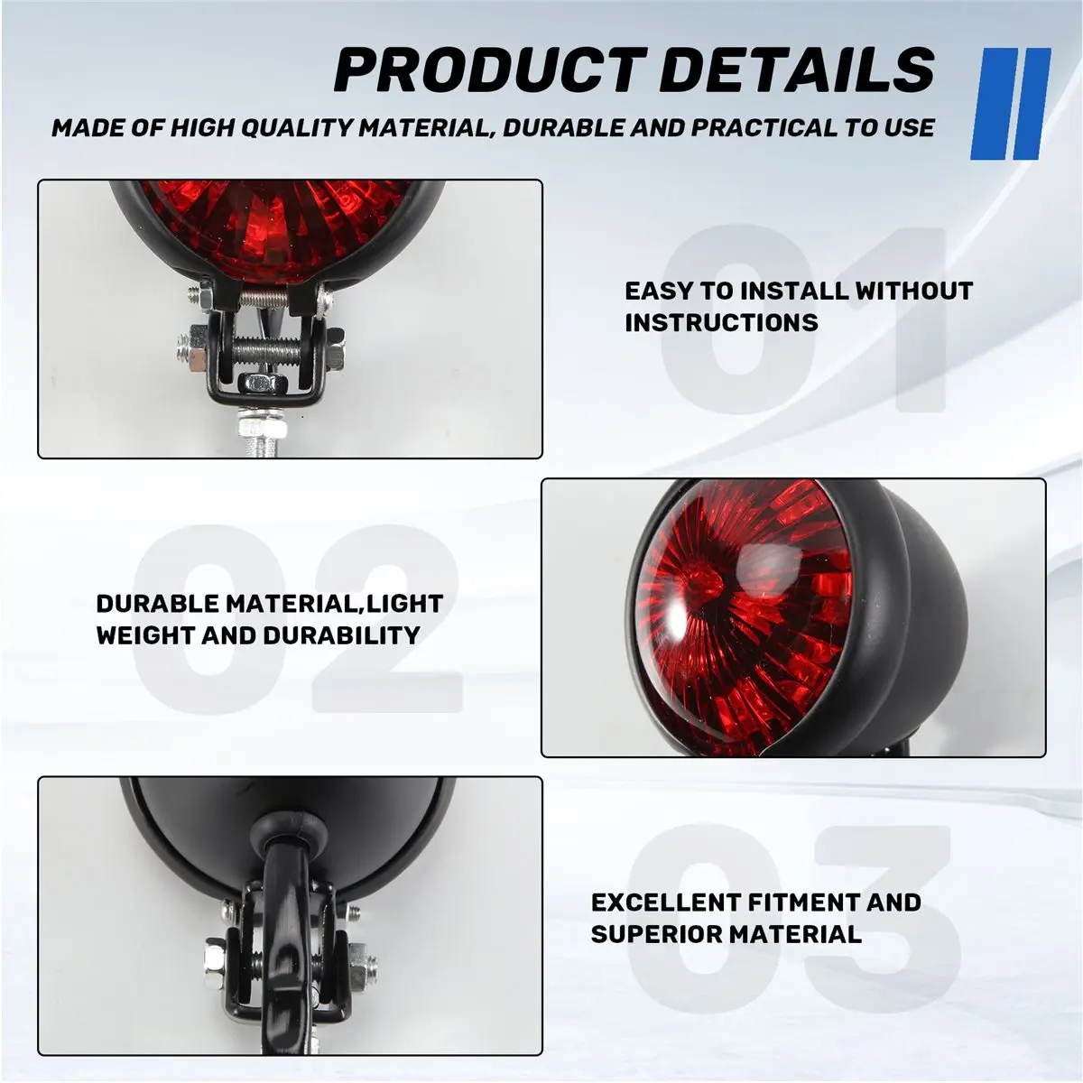 Compatible Motorcycle LED Rear Tail Light Brake Stop Lamp Moto LED Tail Light for Chopper Cafe Black
