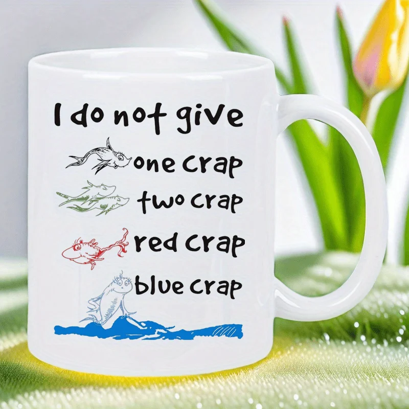

Funny Fishing Mug - "I Do Not Give One Crap Two Crap Red Crap Blue Crap" Ceramic Coffee Cup with Fish Designs, White Cup for Ang