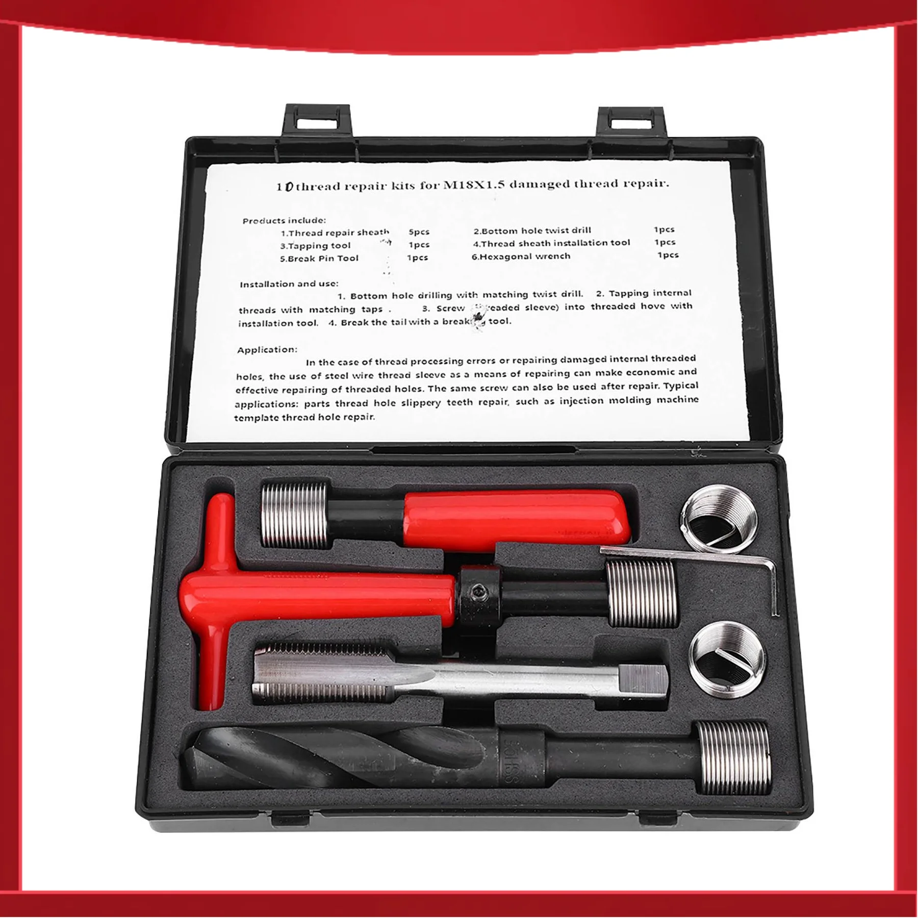 10Pcs Thread Repair Kit Stainless Steel Twisted Drill Wrench Threaded Insert for Car M18x1.5