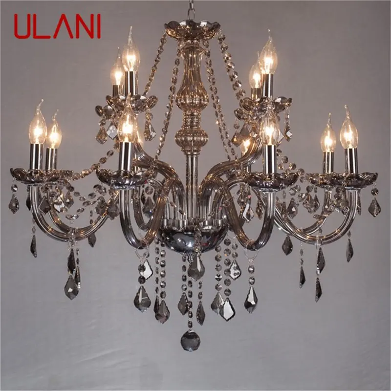 ULANI Modern Chandelier LED Candle Pendant Lamp Crystal Smoky Grey Lighting Fixtures Indoor for Home Hotel Hall