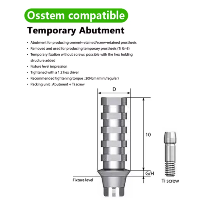 Dentistry Accessories Osstem Temporary Abutment for Single Tooth Repair Oral Non-Anti Temporary Base Manual Power Source
