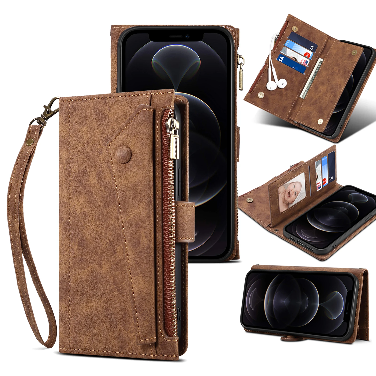 Wallet Hand Bag Case For Xiaomi Mi13 MI 13 Pro Multifunction Flip Leather Mobile Phone Cover Car Slot Fundas Wite Rope