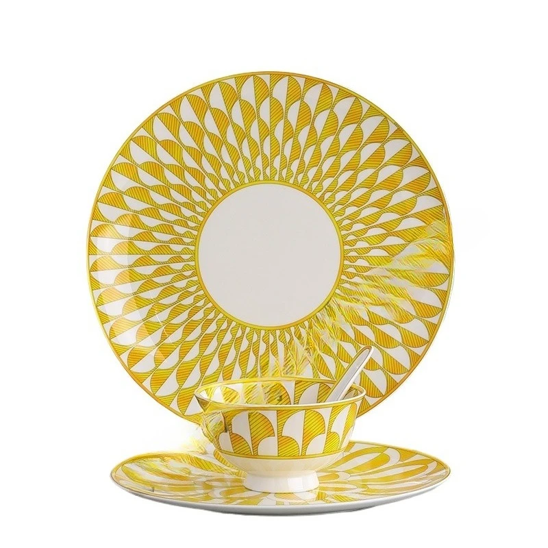 

Light luxury high-quality bone china tableware set Household dishes Noodle bowl Soup bowl Solid color fish plate Western