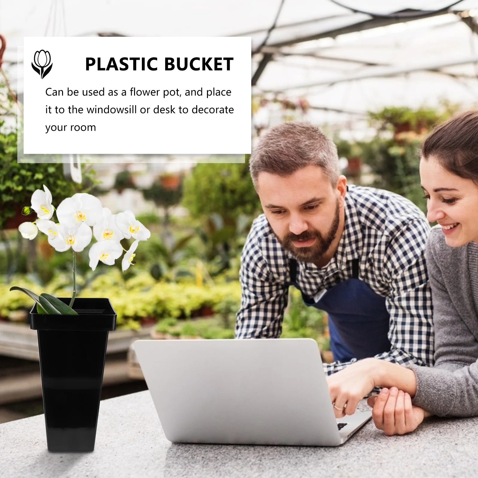 

Plastic Flower Bucket Simple Floral Pot for Home Garden Decorative Flower Container Stylish Environmentally Friendly Planter