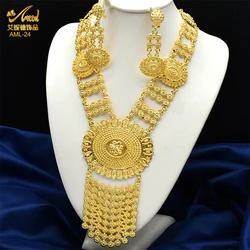 ANIID Indian Fashion 24k Gold Color Charm Necklace And Earrings Set African Wedding Jewelry Sets Bridal for Dubai Party Gifts