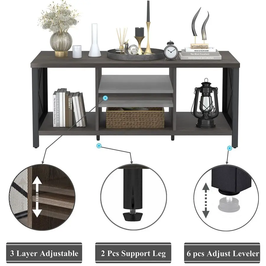 Rustic Coffee Table for Living Room, Farmhouse Dark Wood Center Table, Industrial Rectangle Cocktail Tea Tables Walnut Brown