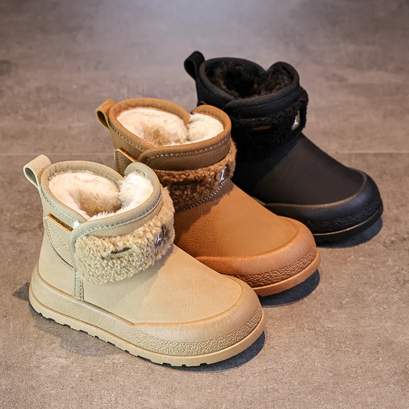

Kids Snow Boots Winter Warm Plush Ankle Boots for Children Slip Ons Cotton Shoes Boys Girls Anti-slippery Outdoor Suede Booties