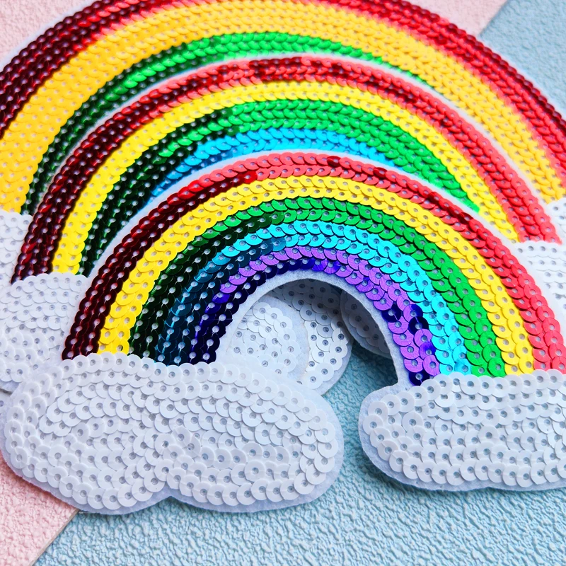 Sequin Rainbow Embroidery Patch, DIY Polyester Fiber, Ironing Sewing, Clothing Accessories, Fabric Patch, Holiday Party