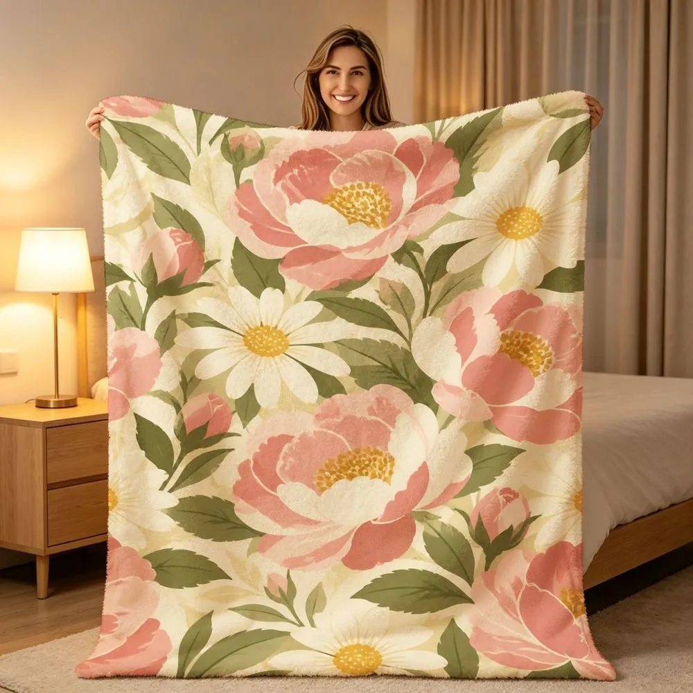 Botanical Floral Throw Blanket Vintage Sunflower Daisy Blossom Leaf Graphic Print Soft Cozy Sofa Bed Cover Blanket All Season
