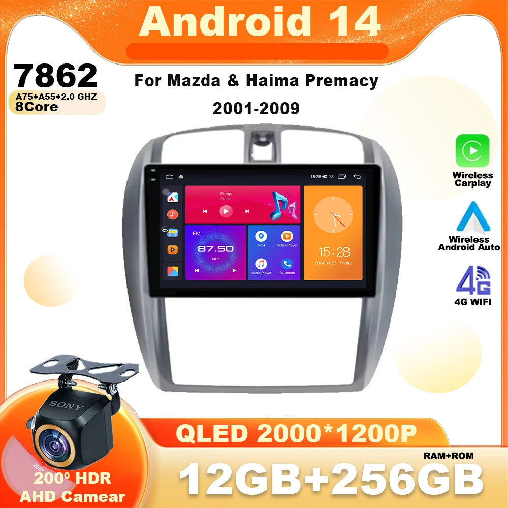 

Android 14 For Mazda & Haima Premacy2001-2009 Car Radio Multimedia Video Player Navigation GPS Carplay BT 5.0 LET Auto Head Unit