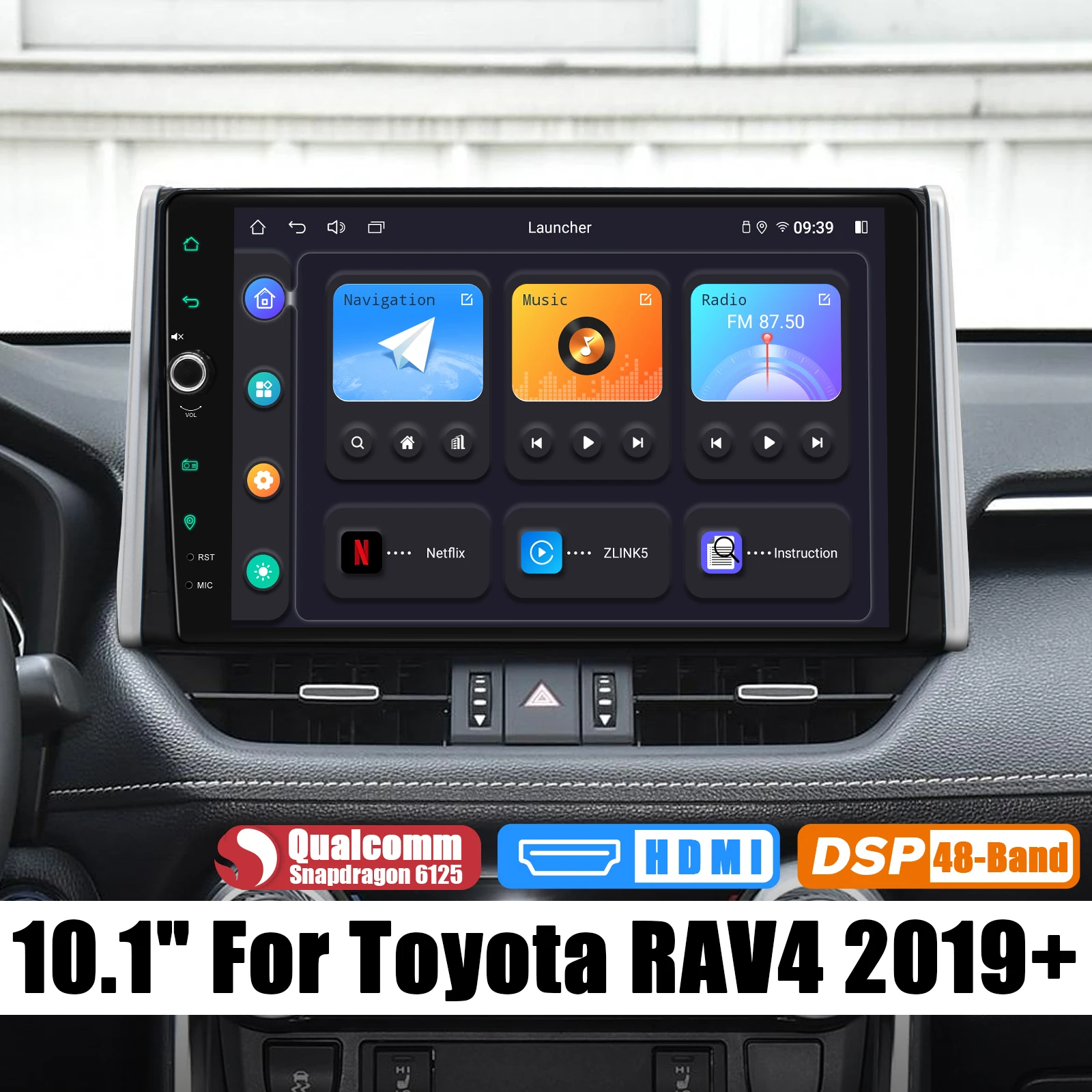 

Latest 10.1" Android Car Stereo Radio GPS Navigation With Carplay For Toyota RAV4 2019+ Supports Factory USB Reverse Camera