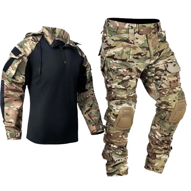 

Men Tactical Suits Outdoor Paintball Clothing Uniform Shooting Combat Uniform Camouflage Shirts Cargo Knee Pads Pants