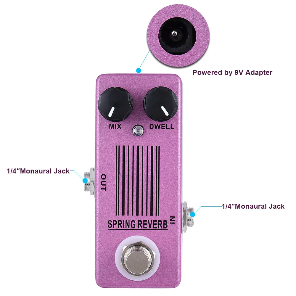 MOSKYAUDIO SPRING REVERB Mini Guitar Effect Pedal MP-51 True Bypass Metal Electric Guitar Effects Processors efeito guitarra