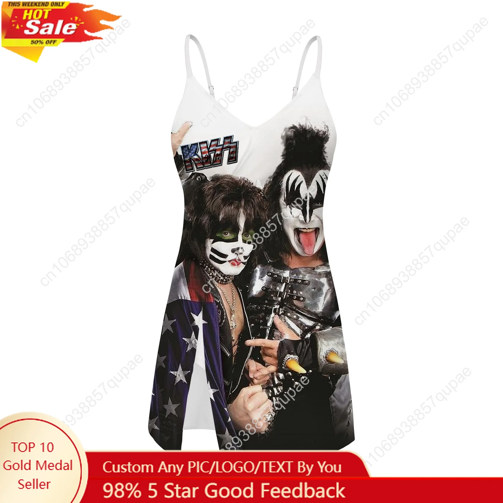 

Kiss Rock Band Sling Dress Swimsuit Womens Bathing Suits Fashion Swimwear Pool Party Beach Bikini Custom Made Beachwear