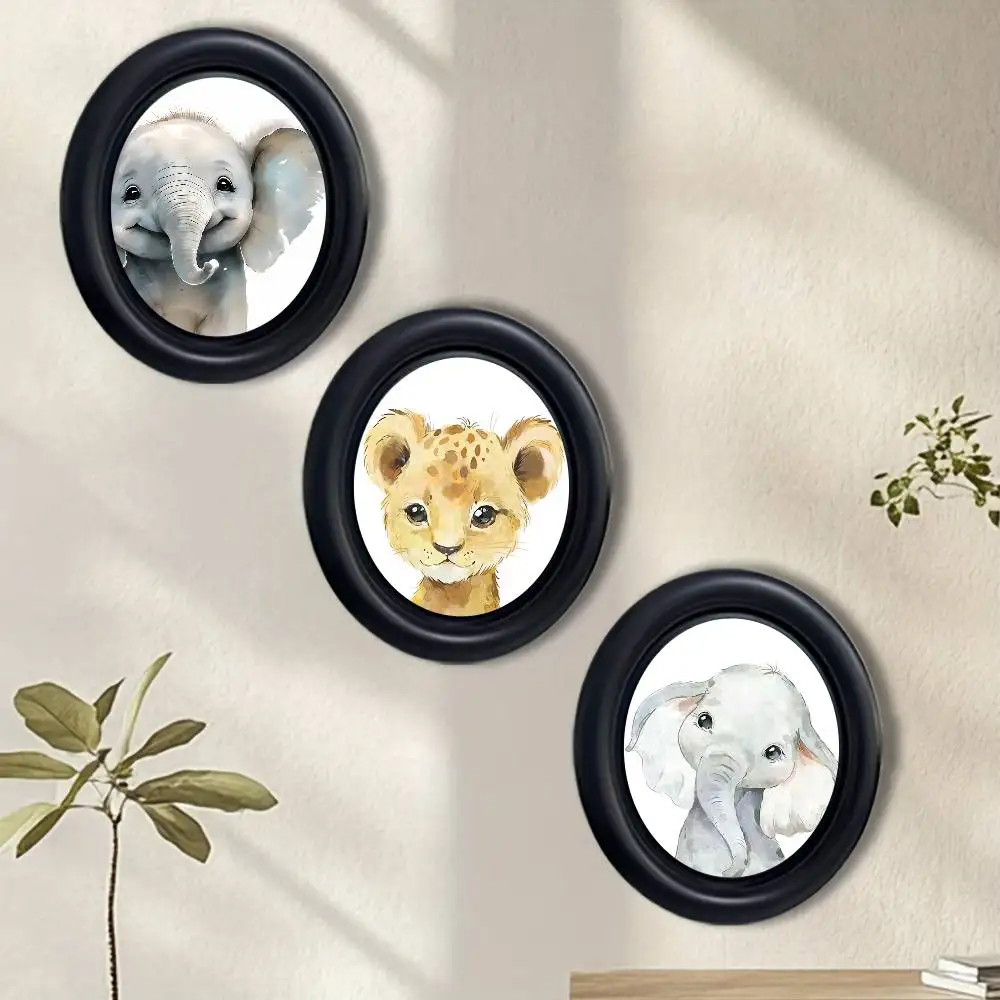 Cute Sloth Elephant and Giraffe Nursery Wooden Elliptical Photo Frame, Perfect for Home & Holiday Decoration, Great Gift Choice
