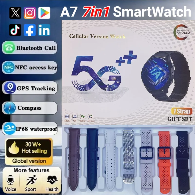 

7-in1 Smartwatch 128G A7 5G dual camera video call trail tracker with Wifi GPS waterproof Google Play Store for men and kids