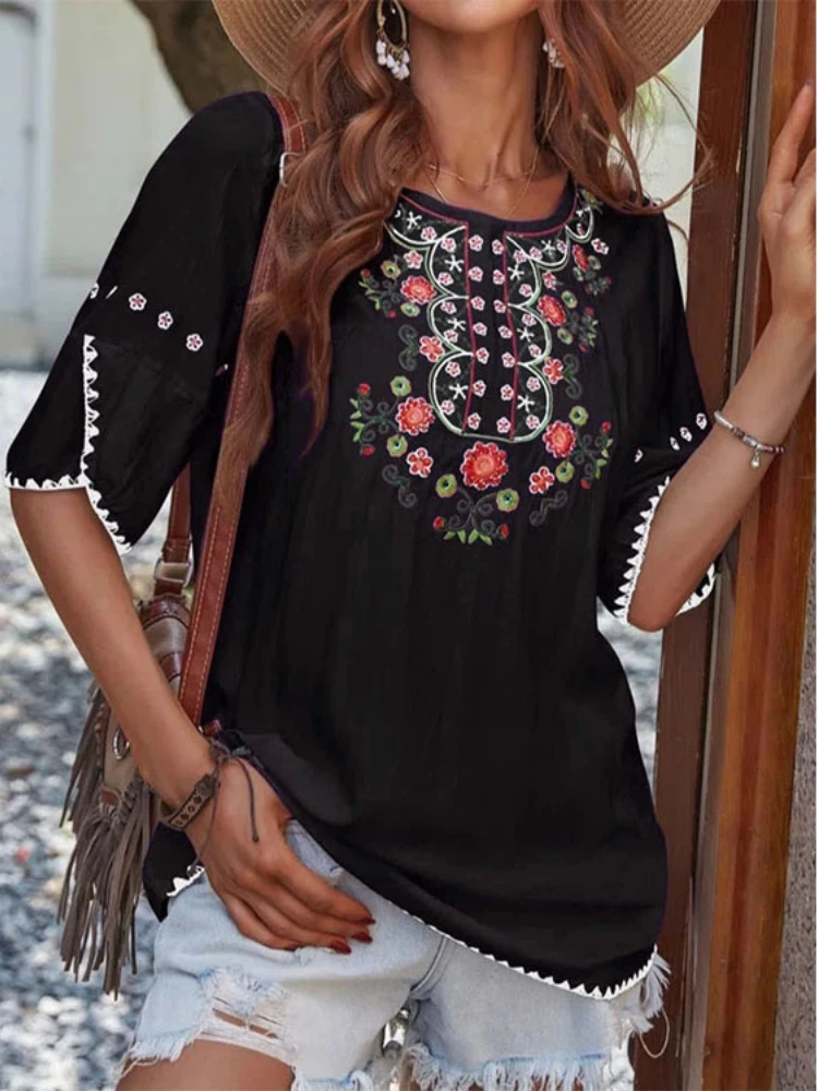 Lâche Crew Ne imprimé ort Sve T-shirt Street Sle décontracté coupe ample rond Ne imprimé Design haut d'été pour les femmes