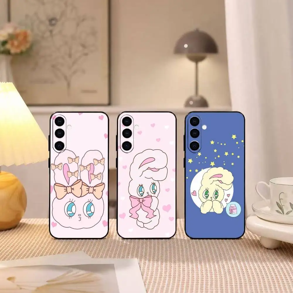 Cute Pink Rabbit Esther Bunny  gift Phone Case Black Silicone Soft For Samsung Galaxy A73,A72,A71,A70,A53,A52,A51