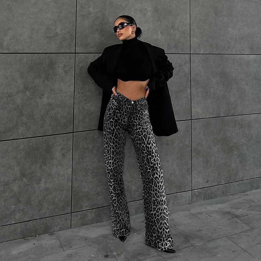 InstaLike Women Leopard Wide Leg Pants,Korean High Waist Pants, Harajuku Streetwear, Casual Long Trousers,Summer,New Fashion,Y2K