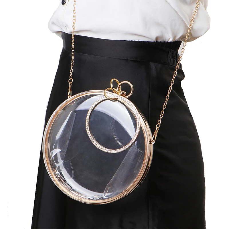 YYW Acrylic Round Ball Shoulder Bag For Women 2024 New Arrive Crossbody Bags With Chain Transparent Evening Clutch PVC Handbags