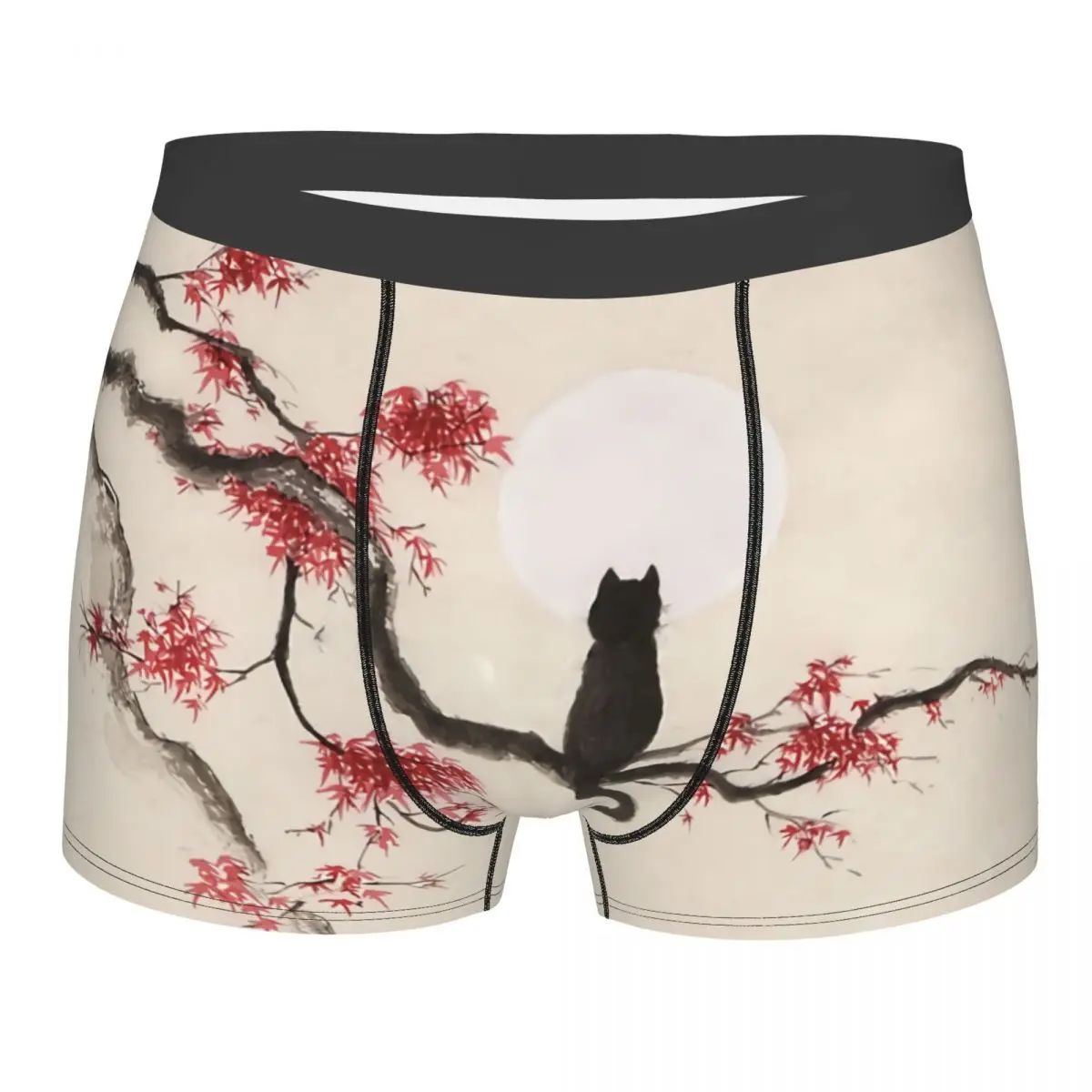 Painting Of A Cat Sitting On Maple Tree With Red Autumn Leaves Gazing Art Men Boxer Briefs Underpants Highly Breathable Shorts