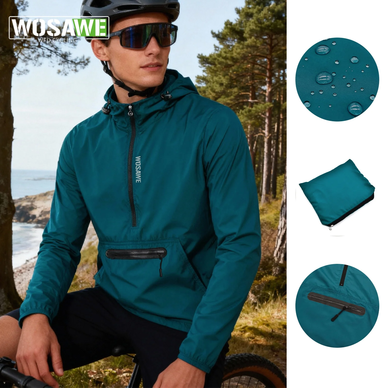 WOSAWE Man Cycling Jackets Windbreaker for Men Hooded MTB Bike Jackets for Riding Windproof Bicycle Clothing