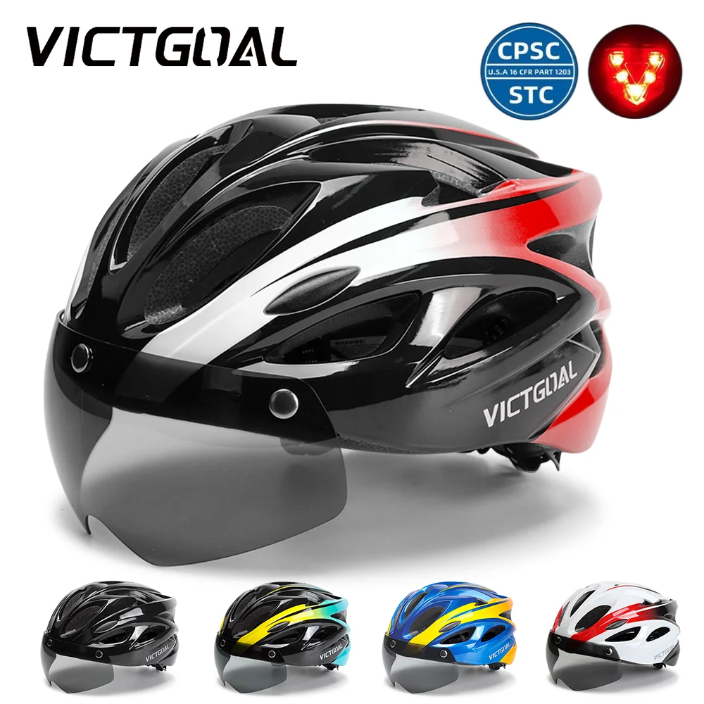 

VICTGOAL Magnetic Goggles Bicycle Helmet LED Backlight Mountain Bike Safety Cap UV400 Lens Men Women Outdoor Cycling Helmets